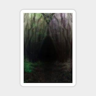 Special processing. Trail to the dark forest, where monster live. Green and violet. Magnet