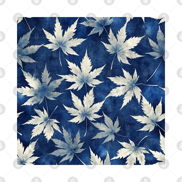 Maple Leaves pattern - indigo blue maple leaf pattern by craftydesigns