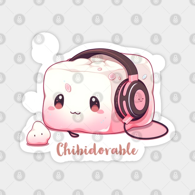 Happy Cute Kawaii Chibi Marshmallow Blob Character with Music Headphones - Adorable and Playful Magnet by Chibidorable