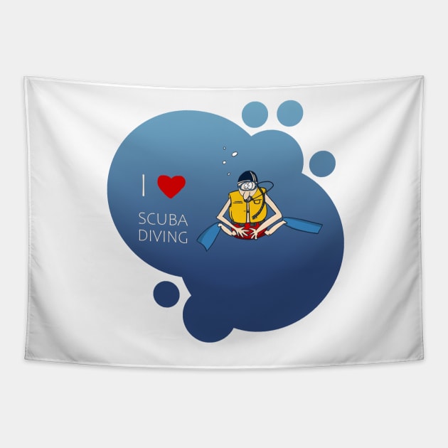 I Love Scuba Diving Tapestry by Aurealis