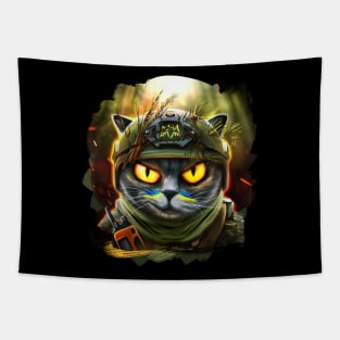 Ukrainian cat agent in the night forest Tapestry