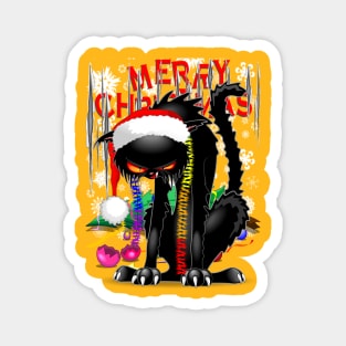 Evil Black Cat VS Christmas Tree Magnet