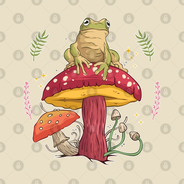 mushroom, frog, cottagecore, toad, cute, by laverdeden