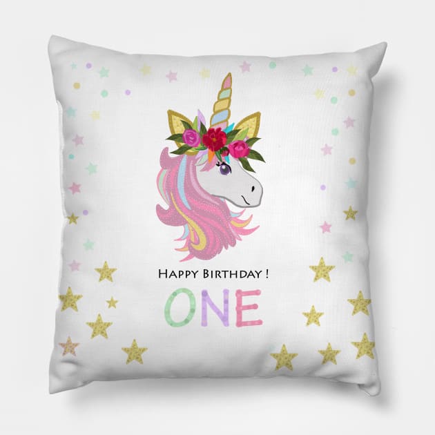 First birthday. One. Unicorn Birthday invitation. Party invitation Pillow by GULSENGUNEL