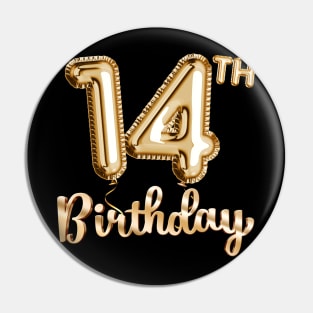14th Birthday Gifts - Party Balloons Gold Pin