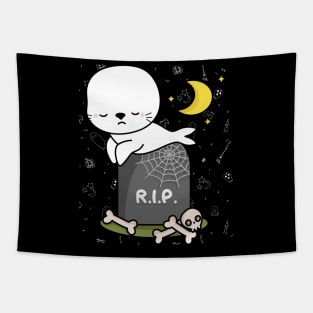 Cute baby seal Trick or treat Funny cute mummy Halloween cute scary little ghost Tapestry