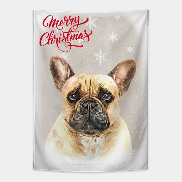 French Bulldog Merry Christmas Santa Dog Tapestry by Puppy Eyes