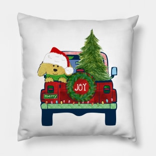 Cute Christmas Golden Doodle Jeep Bringing Home Tree Pillow