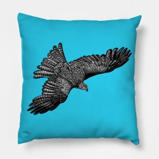 Flying black kite bird Pillow