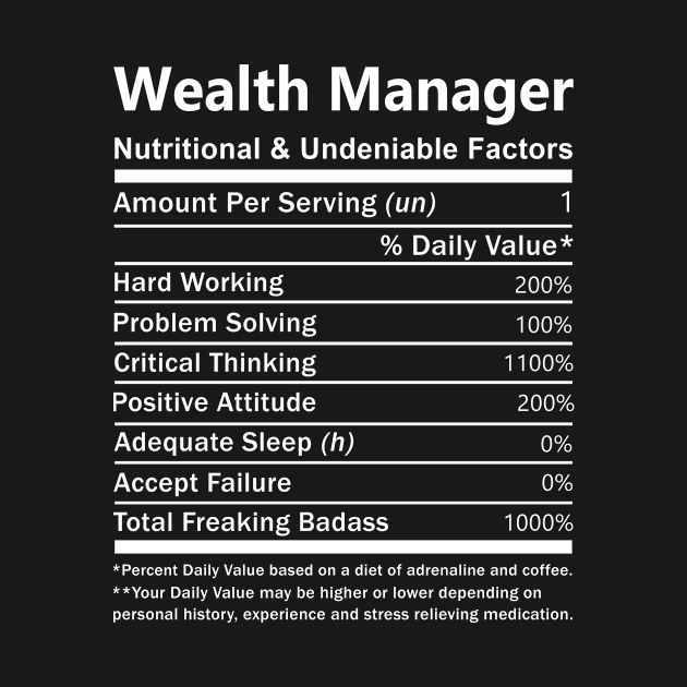 Wealth Manager T Shirt - Nutritional and Undeniable Factors Gift Item Tee by Ryalgi