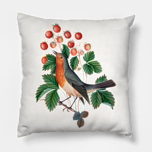 European robin and wild strawberry Pillow