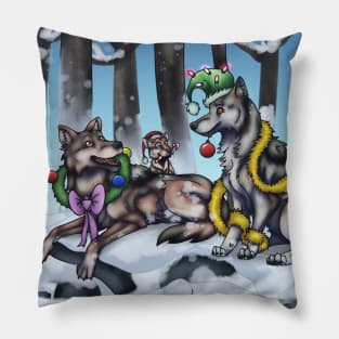 Holiday Wolves Scene Pillow