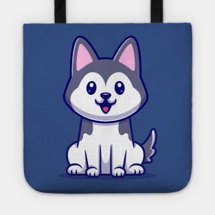 Cute Husky Dog Sitting Cartoon Vector Icon Illustration Tote