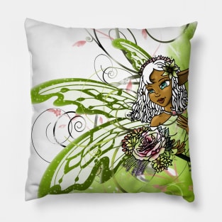 African American Fairy and Bouquet Pillow