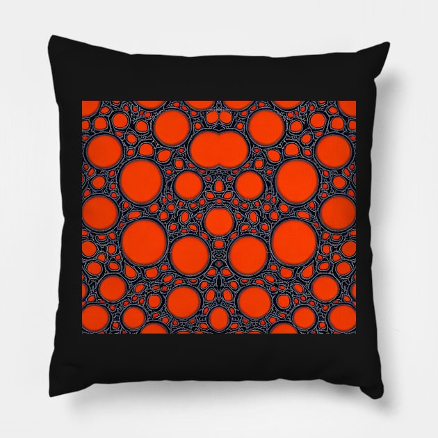 Bright Orange Aesthetic Fractal Bubbles Pattern Pillow by BubbleMench