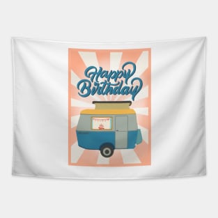 Happy Birthday Vintage Caravan Adventure Tapestry