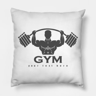 Strong Man with Barbell. Fitness Gym Logo Design Template Pillow