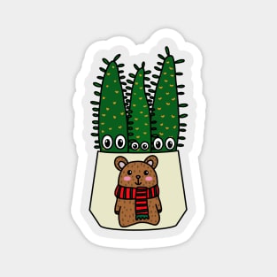 Cute Cactus Design #284: Eves Pin Cacti In Christmas Bear Pot Magnet