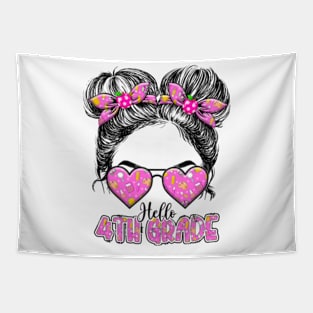 Kids Hello Fourth Grade Messy Bun Girls 4th Grade Back To School Tapestry