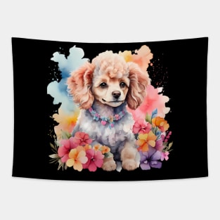 A baby poodle decorated with beautiful watercolor flowers Tapestry