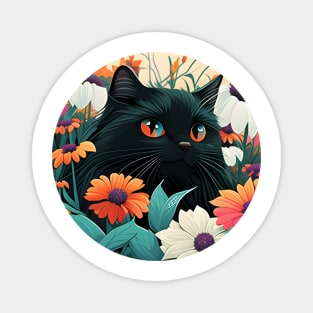 Floral Kitty - Black Cat Filled With Flowers Magnet