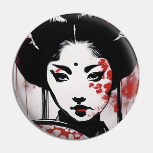 Anime Geisha Girl Back Print Pin