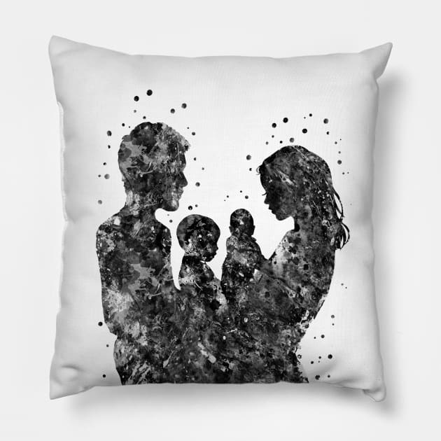 Mother father son and daughter, Pillow by RosaliArt