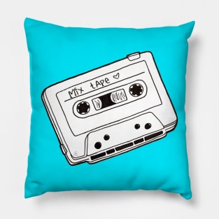 Mix Tape, Black and White - Retro Cassette Tape Outline Drawing Pillow