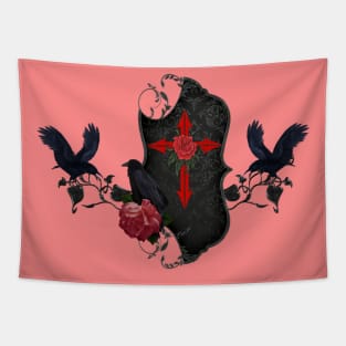 Crows with cross and rose Tapestry