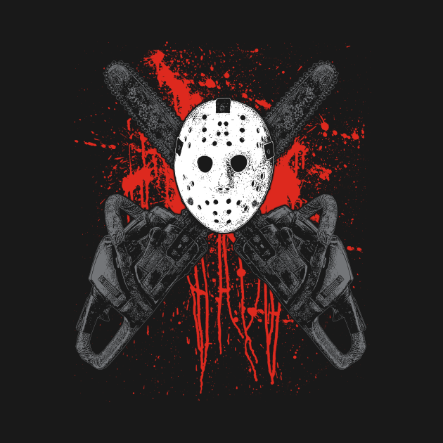 Chainsaw Hockey Mask With Blood Splatters B Movie Massacre Horror