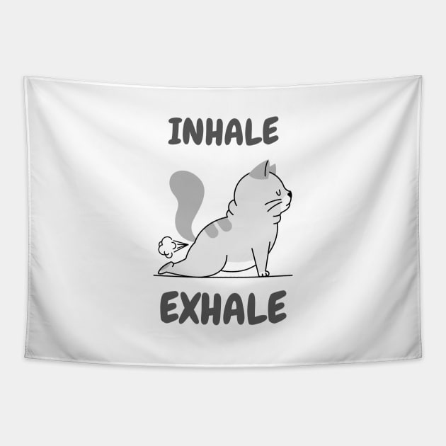 Funny Inhale Exhale yoga cat Tapestry by Motivation King