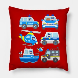 Police Vehicles SWAT Truck Officers Chopper Boat Patrol Cars Pillow