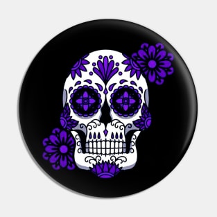 Purple Floral Sugar Skull Flowers Pin