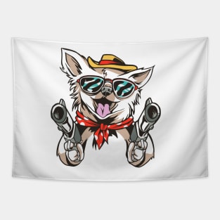 Funny Chihuahua Dog Wielding Guns Tapestry