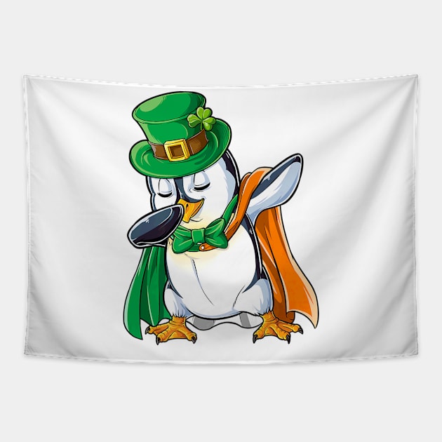 Dabbing Penguin St Patricks Day Men Leprechaun Irish Tapestry by Macy XenomorphQueen