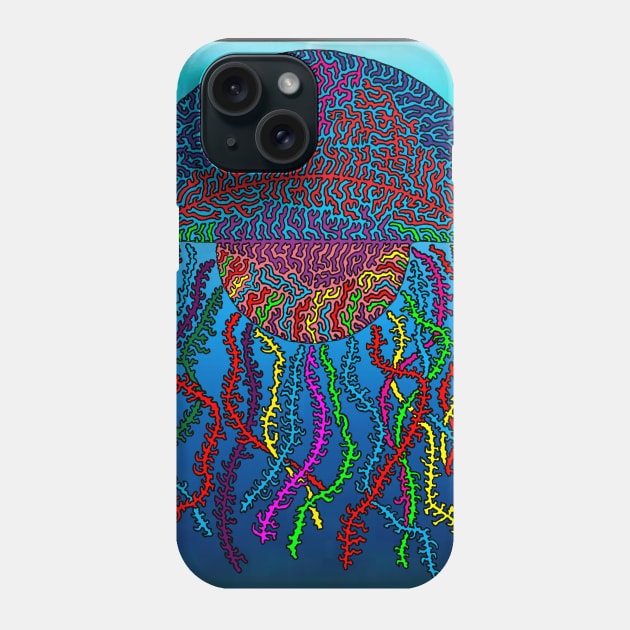 Rainbow Jellyfish with Deep Sea Background Phone Case by NightserFineArts