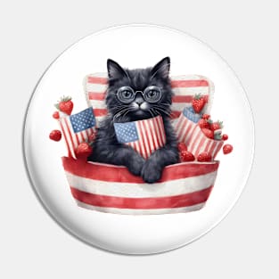 Patriotic Black Cat, 4th of July Design Pin