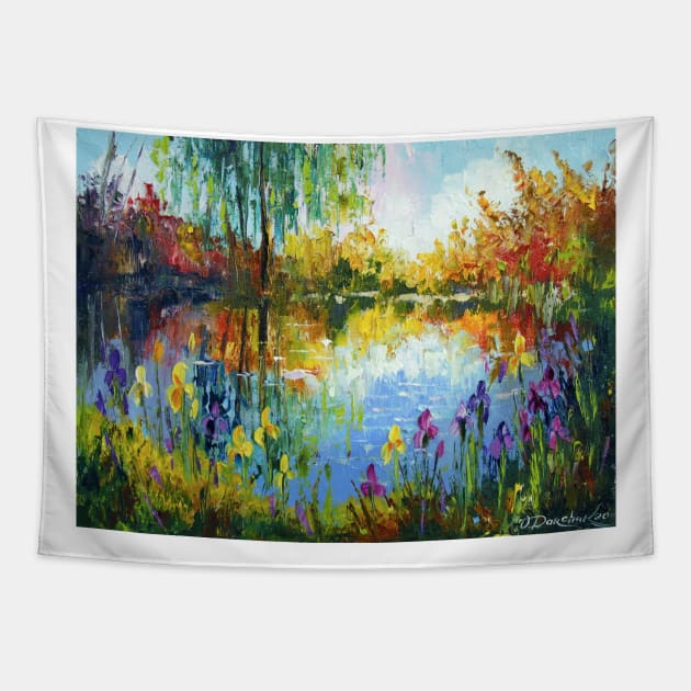 Irises by the pond Tapestry by OLHADARCHUKART