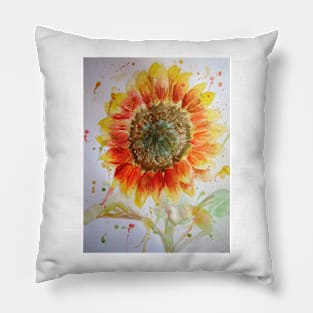 Sunflower Watercolor Painting red yellow floral art Pillow