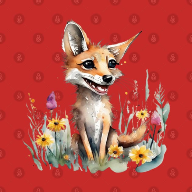 Cute floral jackal on the field gift ideas for kids and adults by WeLoveAnimals