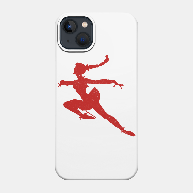 Ice skating girl - red on white - Skating - Phone Case