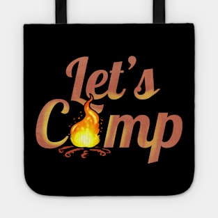 Logo Let's Camp On Camp Fire On Camping Tote