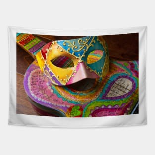 Colorful Mask And Poetry Guitar Tapestry