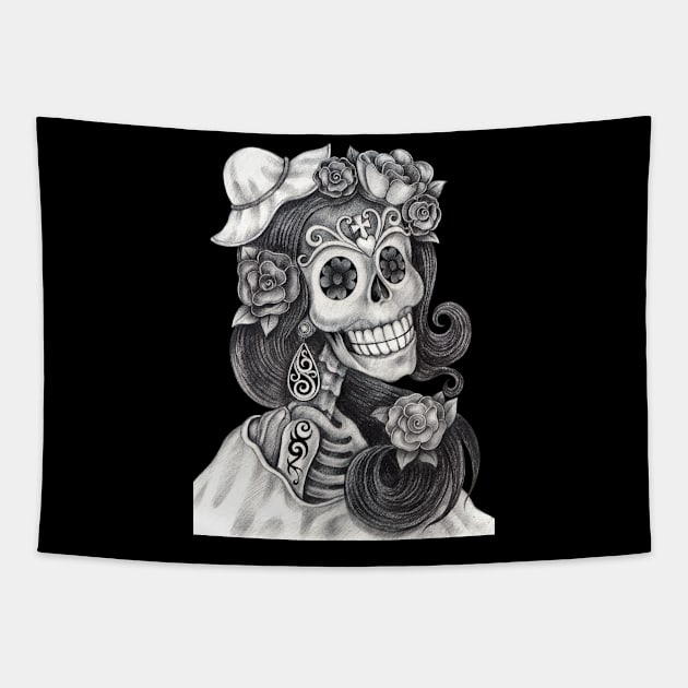 Female skeleton fashion model. Tapestry by Jiewsurreal