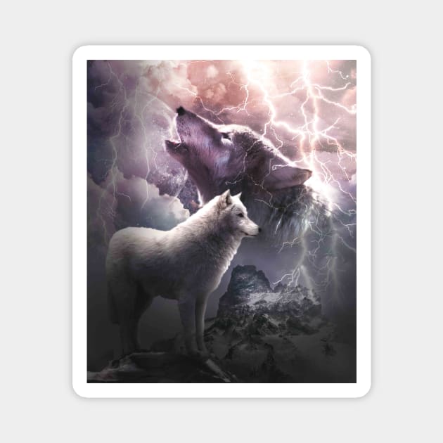 Lightning Wolf Howling At The Moon Magnet by Random Galaxy