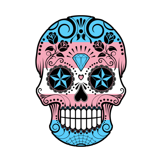 Transgender Pride Sugar Skull with Roses by jeffbartels