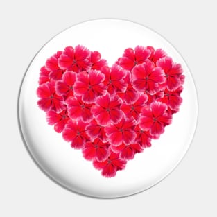 Red Flower Heart Made of Pink (Dianthus Pumarius) Blooms Pin