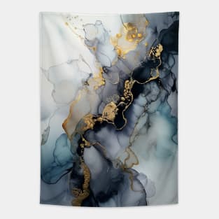 Golden Waves of Blue - Abstract Alcohol Ink Art Tapestry