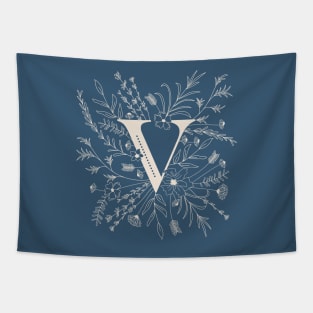 Botanical Letter V (Lake Blue) Tapestry