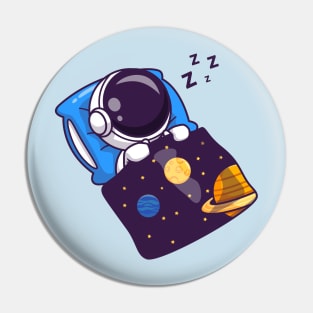 Cute Astronaut Sleeping With Space Blanket Cartoon Pin